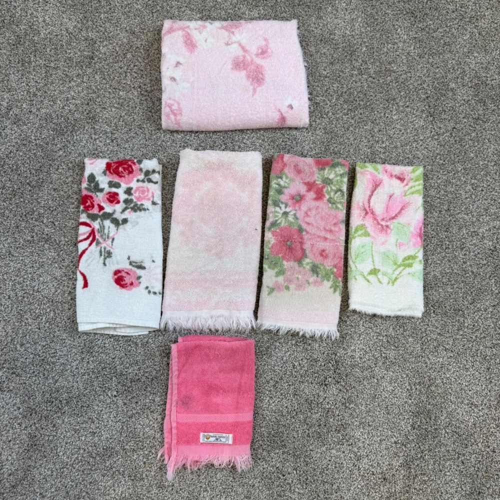 Vintage Cannon Royal Family Floral Hand Towel Lot 6pc Cottagecore Retro